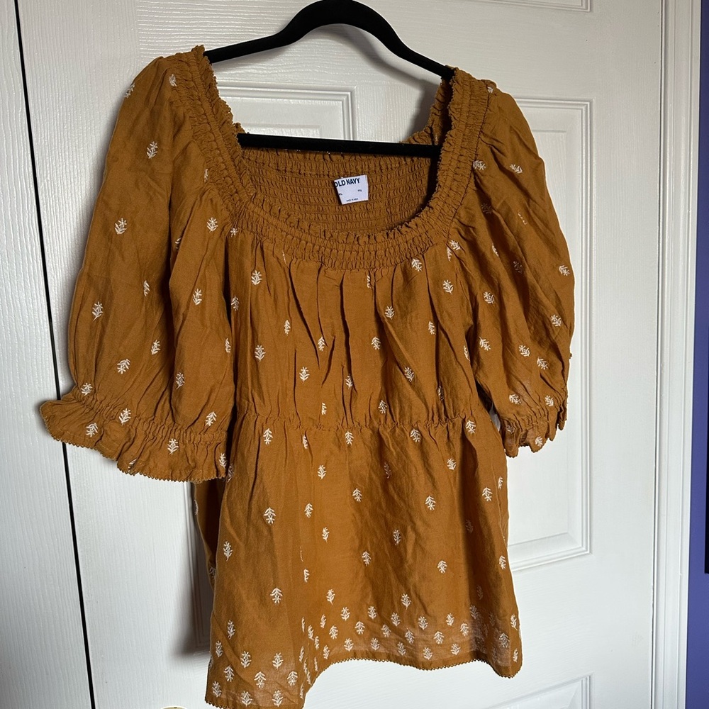 Women's Mustard Top with Embroidered Details